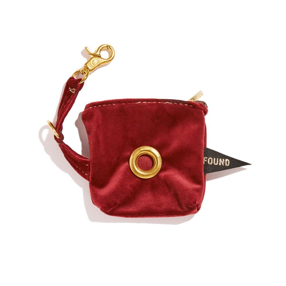 Poop Bag Pouches Premium Burgundy Velvet Poop Bag Pouch