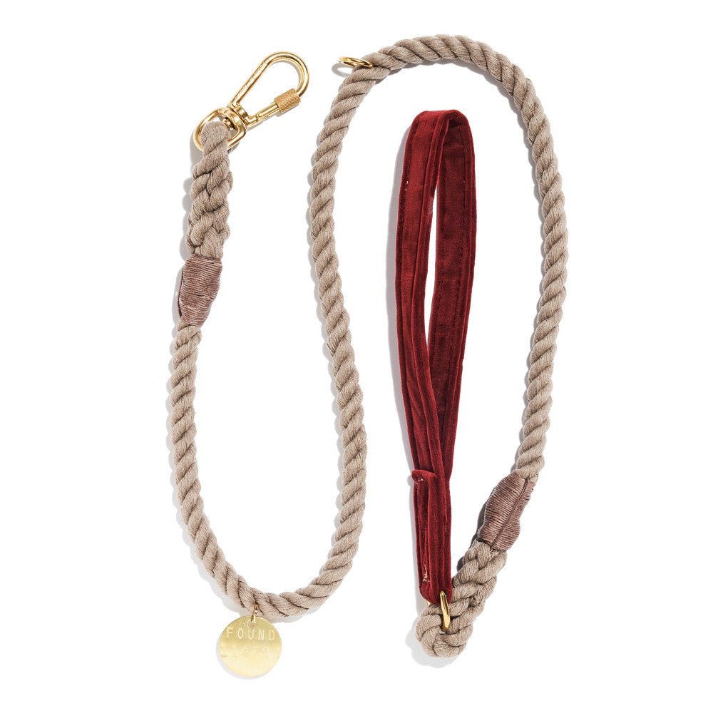 Standard 5ft Leads Premium Burgundy Washable Velvet Animal Leash