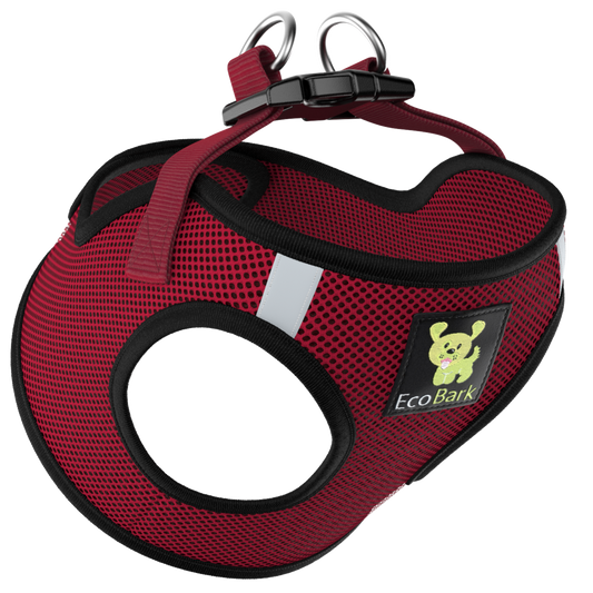 EcoBark Step In Dog Harness - XXXS to Small Breeds- Reflective Soft Mesh Harness for Teacup, Small Dogs and Puppies / Burgundy