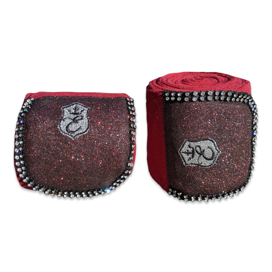 Burgundy Polo Wraps by Southlake Paws featuring sparkly embellishments and a decorative silver logo.