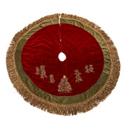 Kurt Adler 50-Inch Burgundy Ribbon Trees Tree skirt with Green Tassel Border