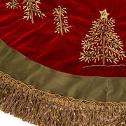 Kurt Adler 50-Inch Burgundy Ribbon Trees Tree skirt with Green Tassel Border