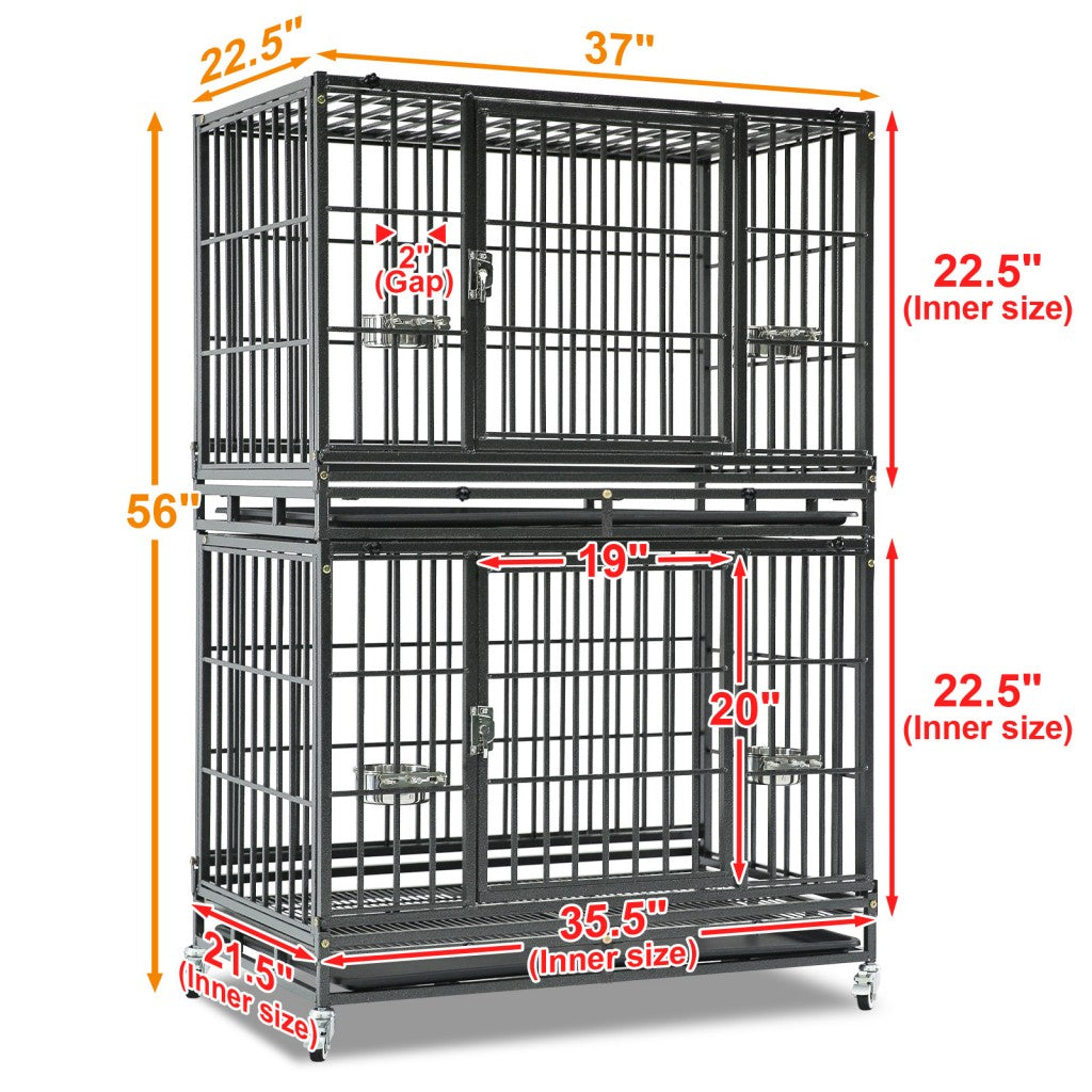 Heavy-duty stackable dog crate by Southlake Paws, measuring 37" x 22.5" x 56", with two spacious compartments.