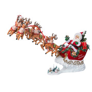 Kurt Adler 24-Inch Fabriché Musical Santa with Eight Reindeer, 2-Piece Set