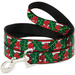 Dog Leash - Snowy Holly Stripe Reds/White/Greens