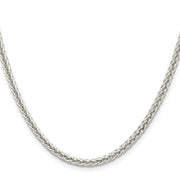 3mm, Sterling Silver Square Solid Spiga Chain Necklace
