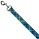 Dog Leash - Plaid Turquoise/Yellow/Black/Gray