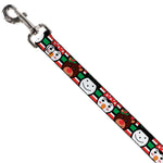Dog Leash - Christmas Penguin/Reindeer/Snowman Stripe Red/White/Black/Green