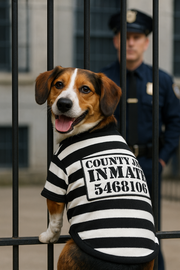 Parisian Pet 'Furry Inmate' Black and White Stripes Halloween Costume - Funny Prison Design for Cats & Dogs