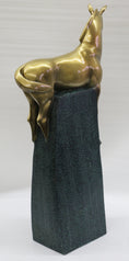 Load image into Gallery viewer, Large Extra Large Green and Gold Patina Stallion Horse Bronze Sculpture Figurine
