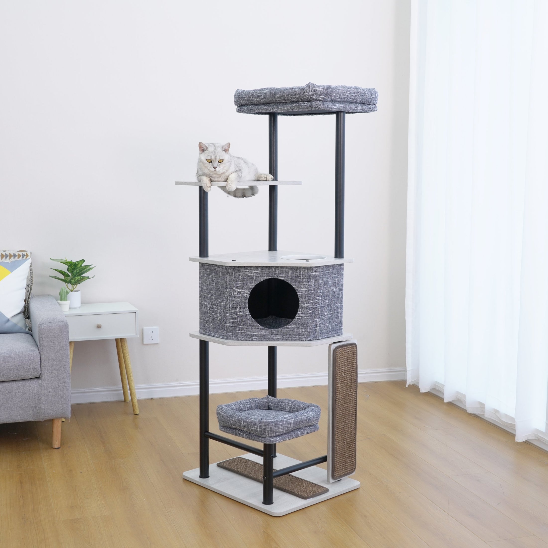 Grayson Industrial Modern Cat Tree and Scratcher for Indoor Cats