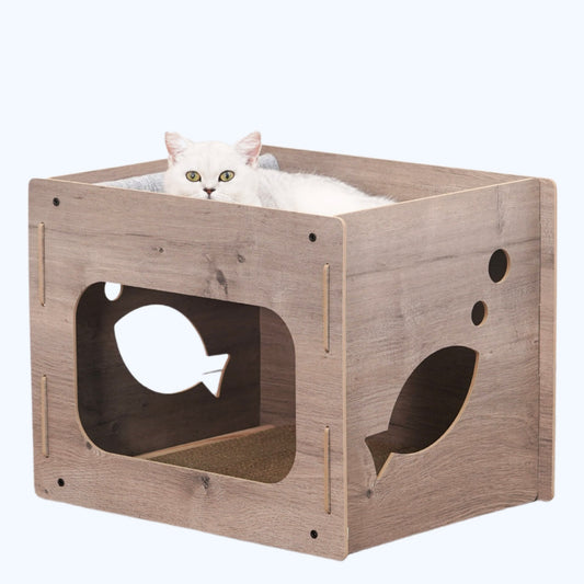 Jodie Minimalist Modern Cat Playhouse and Scratcher for Indoor Cats