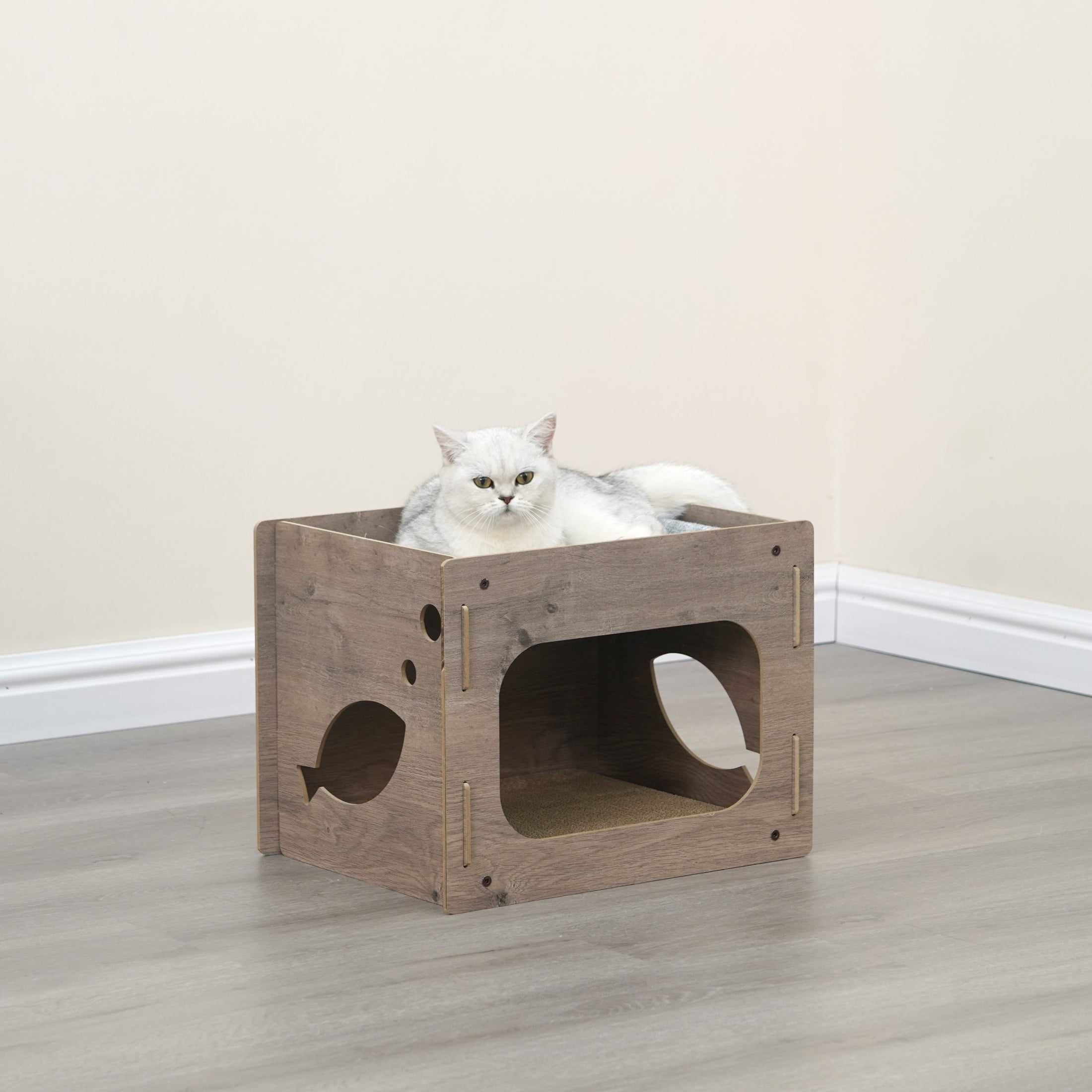 Jodie Minimalist Modern Cat Playhouse and Scratcher for Indoor Cats