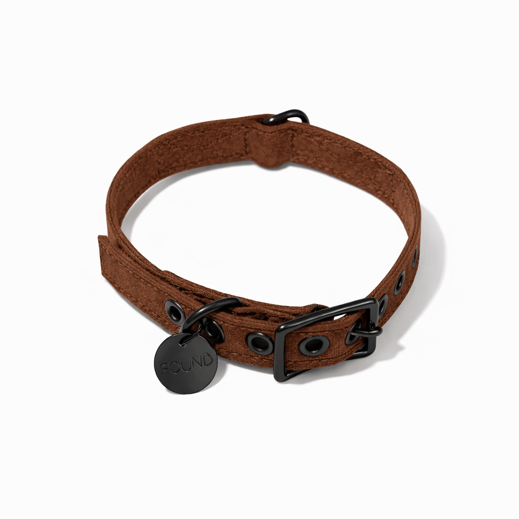 Cinnamon Waxed Cotton Canvas Cat & Dog Collar – Matte Black Hardware