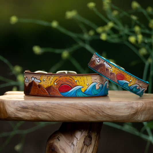 Mountain and Waves Dog Collar 