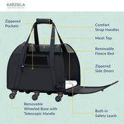 Cozy Commuter Pet Carrier with Removable Wheels and Telescopic Handle