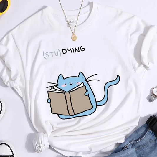 "(STU)DYING" Cat Graphic T-Shirt 