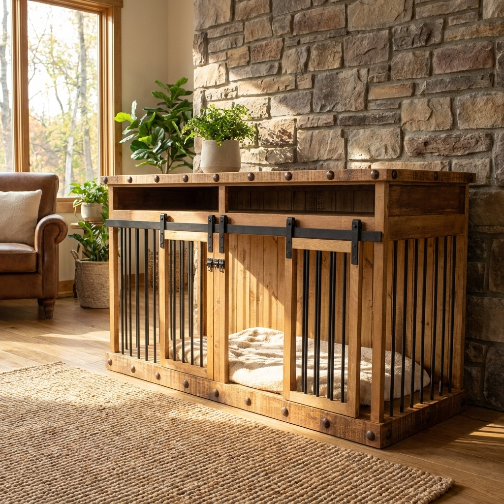 Oasis Large Dog Rustic Wood Kennel in Medium Wax - Southlake Paws