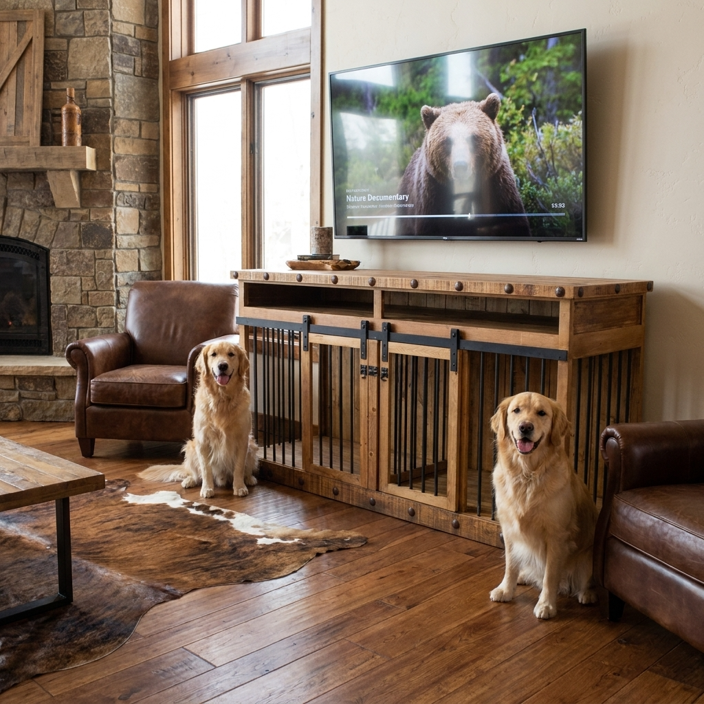 Oasis Large Dog Rustic Wood Kennel in Medium Wax - Southlake Paws
