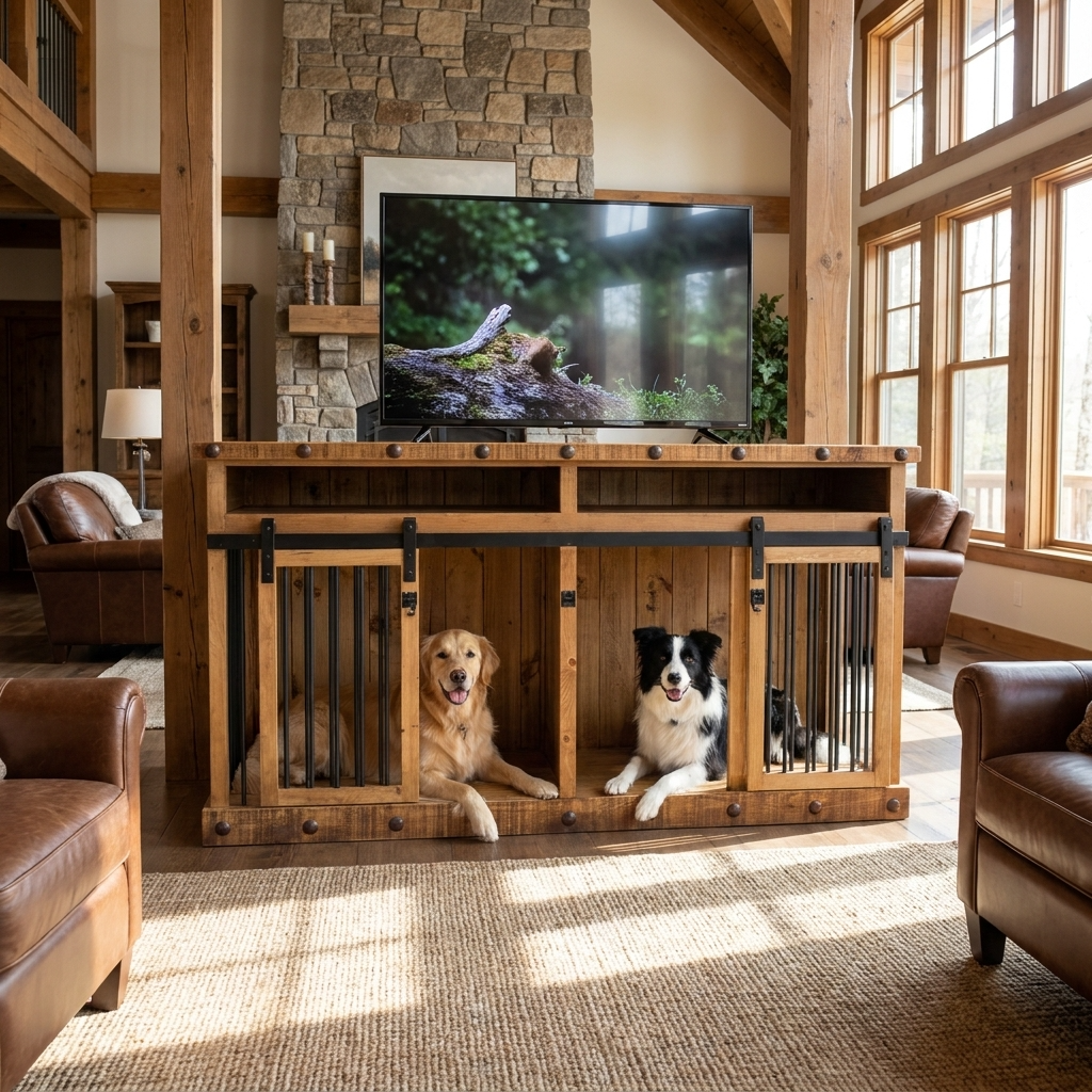 Oasis Large Dog Rustic Wood Kennel in Medium Wax - Southlake Paws