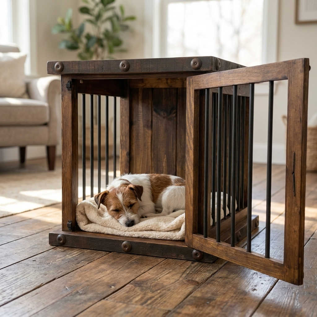 Oasis Small Rustic Dog Wood Kennel in Dark Wax - Southlake Paws