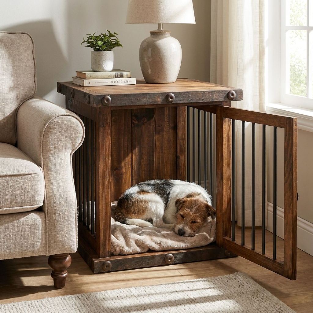 Oasis Small Rustic Dog Wood Kennel in Dark Wax - Southlake Paws