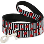 Dog Leash - Hearts Scattered/Stripe White/Black/Red