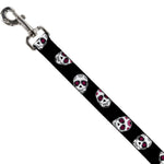 Dog Leash - Staggered Sugar Skulls Black/White/Pink