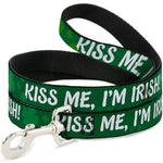 Dog Leash - KISS ME, I'M IRISH! Clovers Green/White