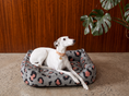 Load image into Gallery viewer, Chester & Lee | Velvet Sleeper Dog Bed Gray & Peach Leopard Print
