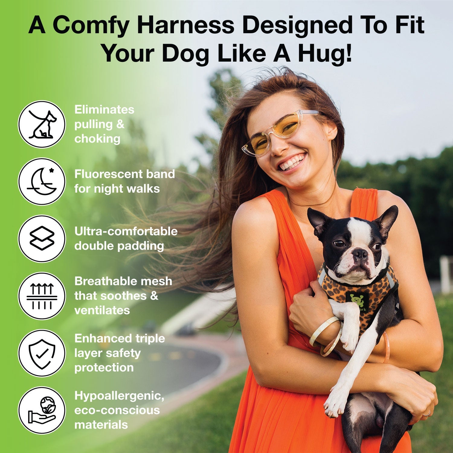 EcoBark Step In Dog Harness - XXXS to Small Breeds- Reflective Soft Mesh Harness for Teacup, Small Dogs and Puppies / Cheetah