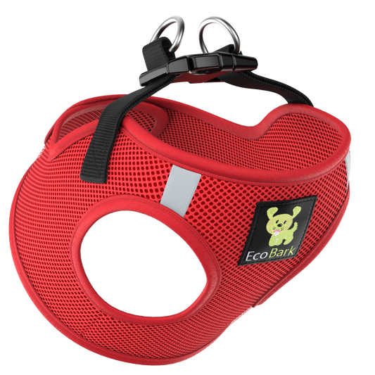 EcoBark Step In Dog Harness - XXXS to Small Breeds- Reflective Soft Mesh Harness for Teacup, Small Dogs and Puppies / Red