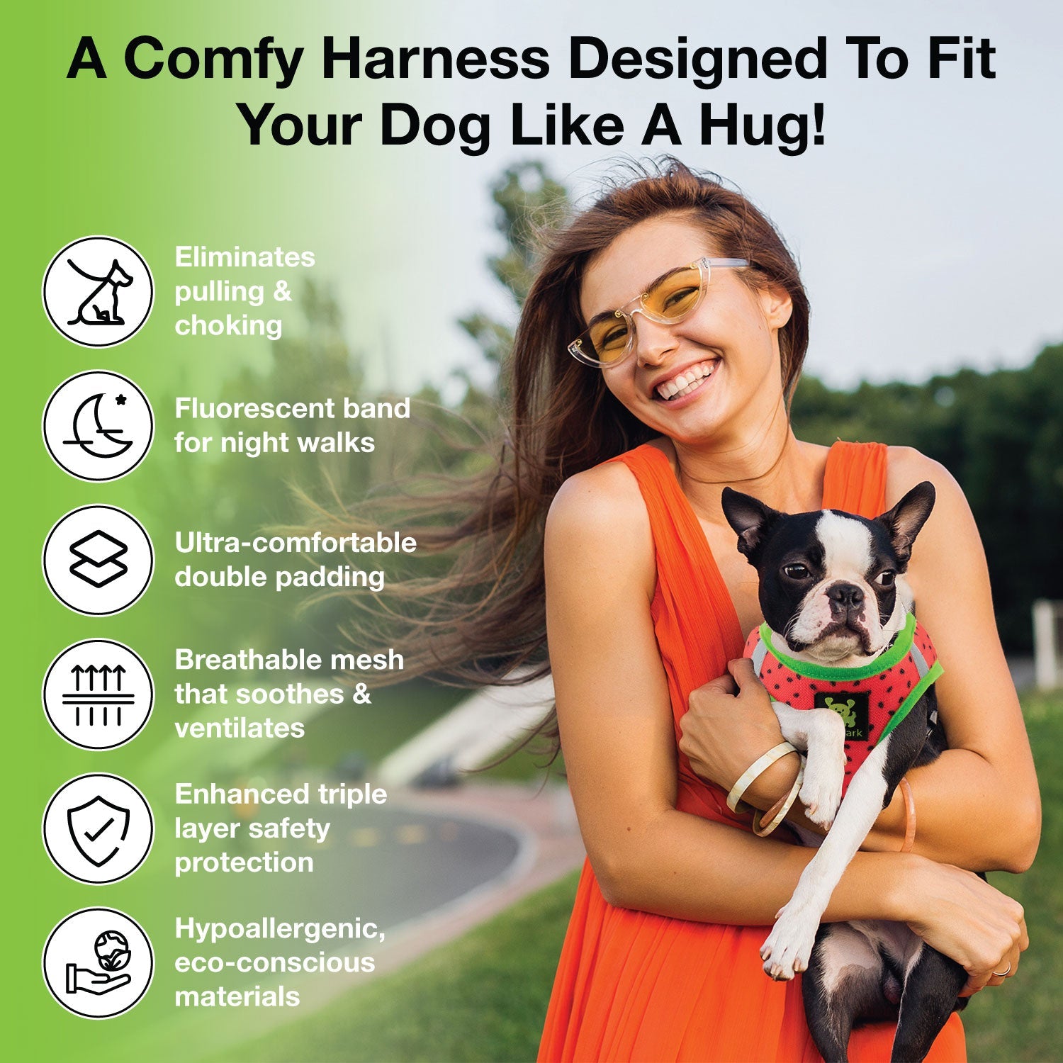 EcoBark Step In Dog Harness - XXXS to Small Breeds- Reflective Soft Mesh Harness for Teacup, Small Dogs and Puppies / Watermelon