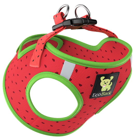 EcoBark Step In Dog Harness - XXXS to Small Breeds- Reflective Soft Mesh Harness for Teacup, Small Dogs and Puppies / Watermelon