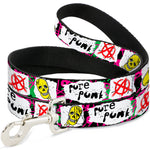 Dog Leash - Pure Punk w/Safety Pins Black/Fuchsia/White