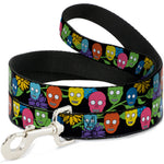 Dog Leash - Skulls & Flowers Black/Multi Color
