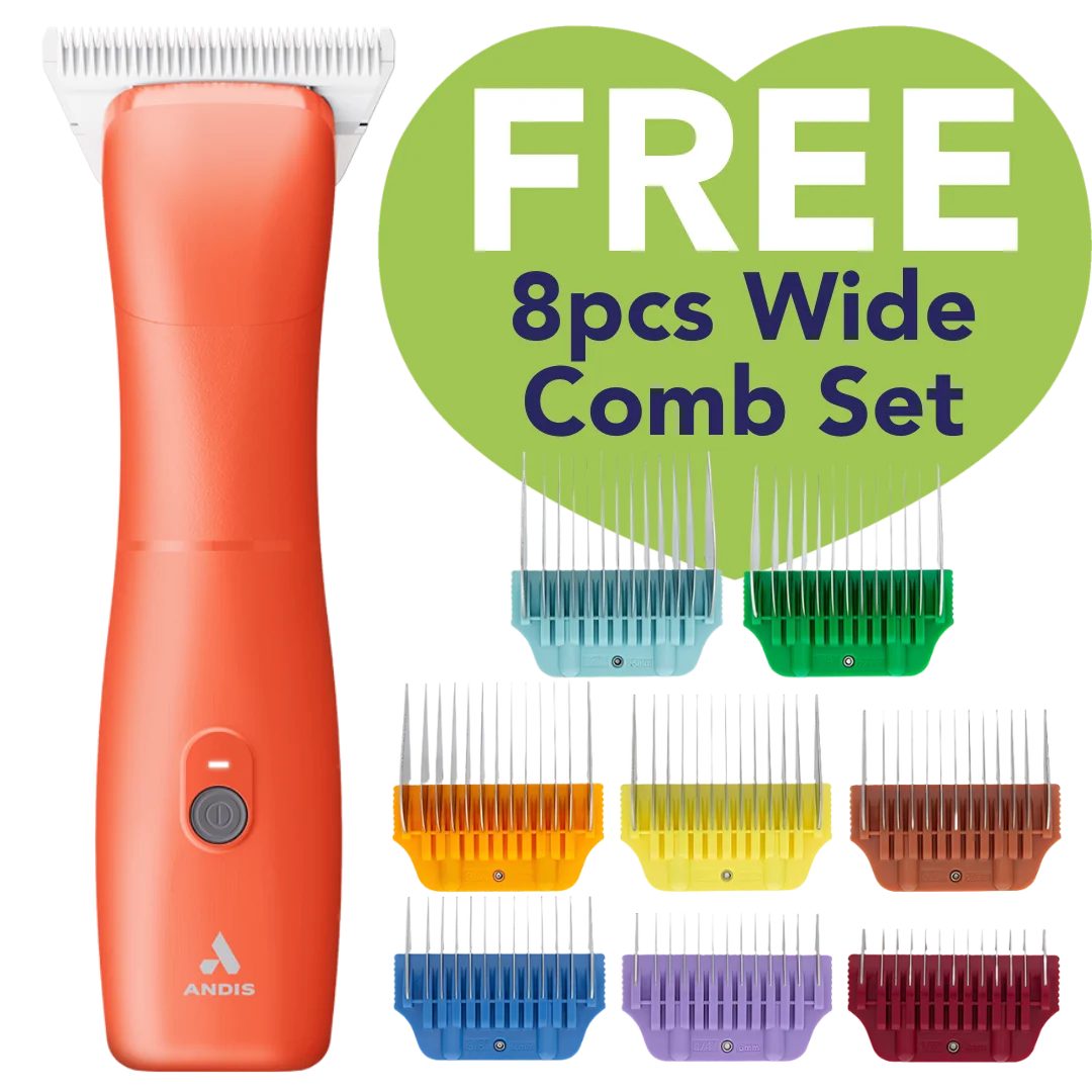 Andis Emerge Clipper Orange with #30W Blade With Free 8Pc Wide Comb Attachment Bundle