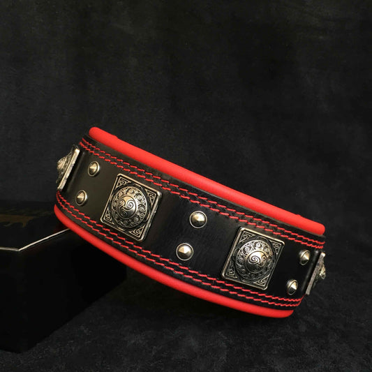 The "Eros" collar 2.5 inch wide black & red