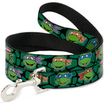Dog Leash - Classic TEENAGE MUTANT NINJA TURTLES Turtle Faces Black/Green Turtle Shell