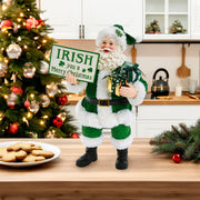 Kurt Adler 10.5-Inch Fabriché Musical Irish Santa Gift Box and Sign