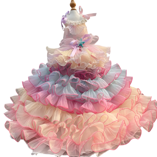 Luxury Handmade Pink Pearl Starfish Dog Party Dress
