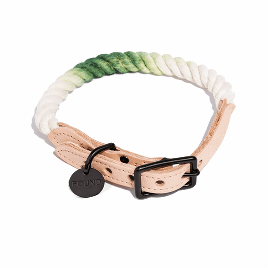 Fern Green Ombre Cotton Rope Cat & Dog Collar – Matte Black Hardware