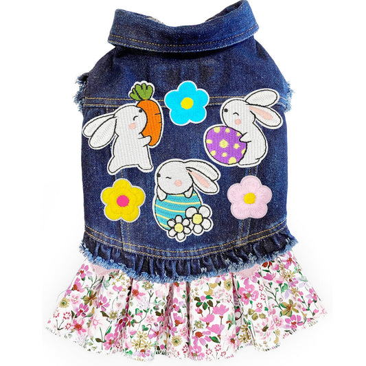 Cute Spring Bunnies Denim Dog Dress for dogs