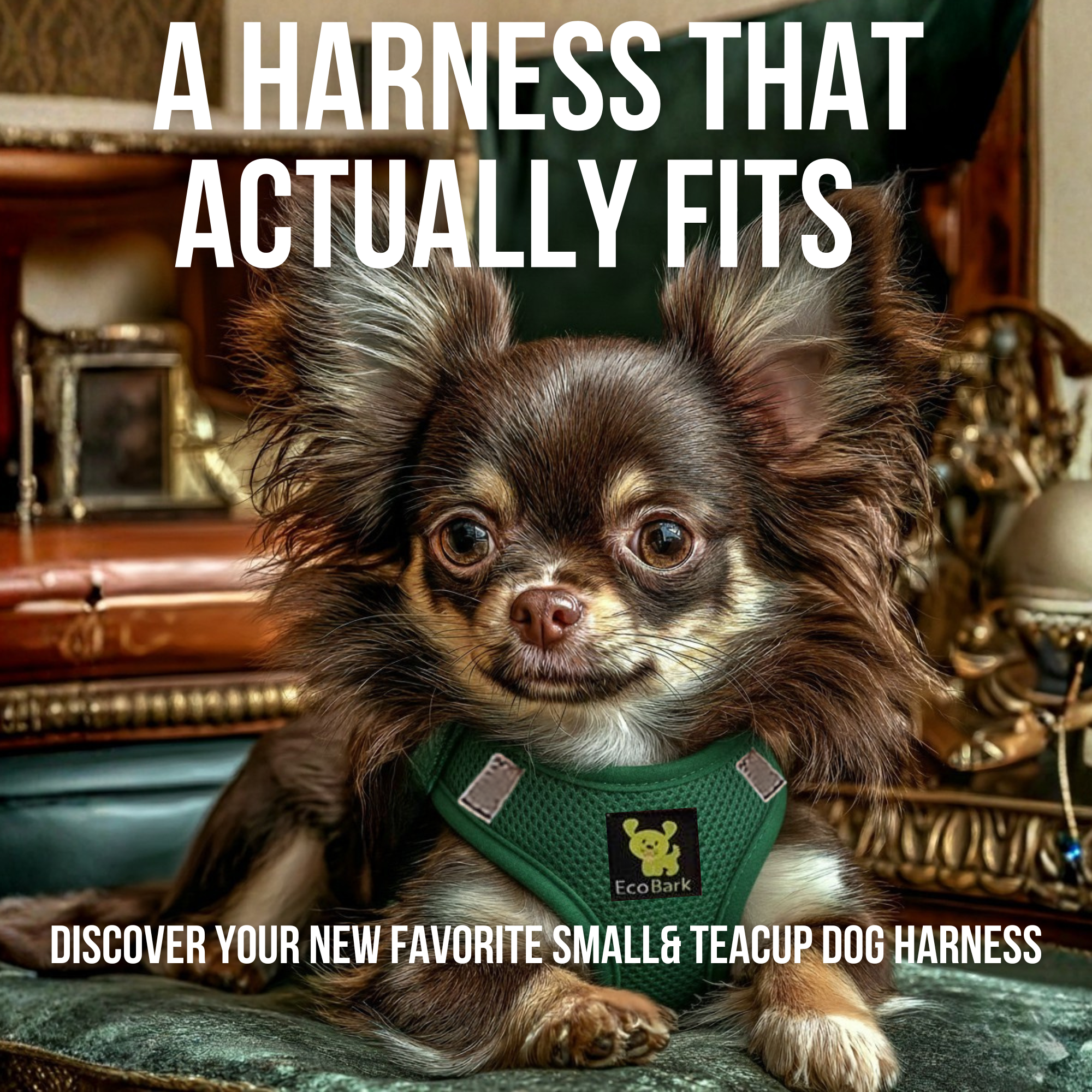 EcoBark Step In Dog Harness - XXXS to Small Breeds- Reflective Soft Mesh Harness for Teacup, Small Dogs and Puppies / Forest Green