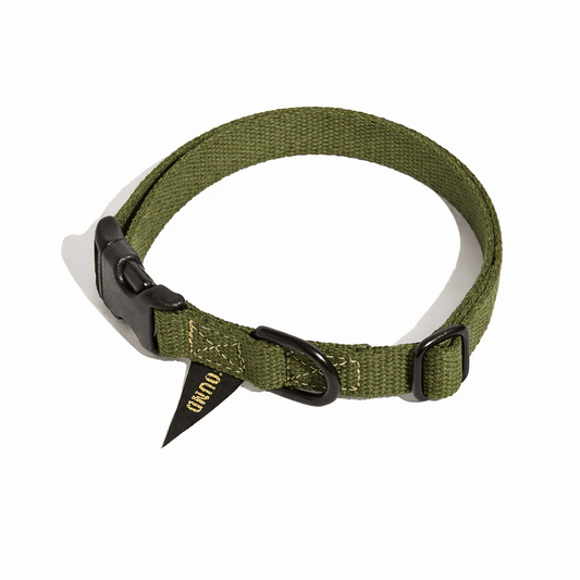Dog Collars Premium Found Classic Cotton Dog Collar | Olive – Matte Black Hardware