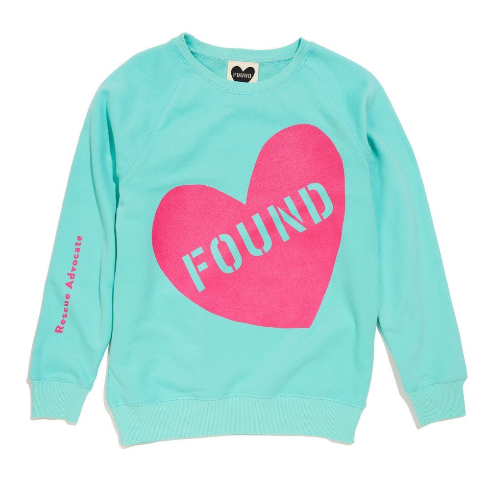 Big Full Heart Sweatshirts Premium Found My Animal Big Full Heart Sweatshirt, Aqua + Fuchsia