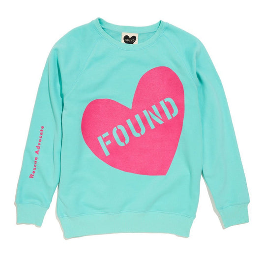 Big Full Heart Sweatshirts Premium Found My Animal Big Full Heart Sweatshirt, Aqua + Fuchsia