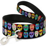 Dog Leash - Painted Sugar Skulls Black/Multi Color