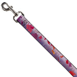 Dog Leash - Frozen II Swirling Leaves/Floral Trim Purples/Reds