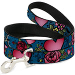 Dog Leash - Mom & Dad CLOSE-UP Blue w/Sparrows